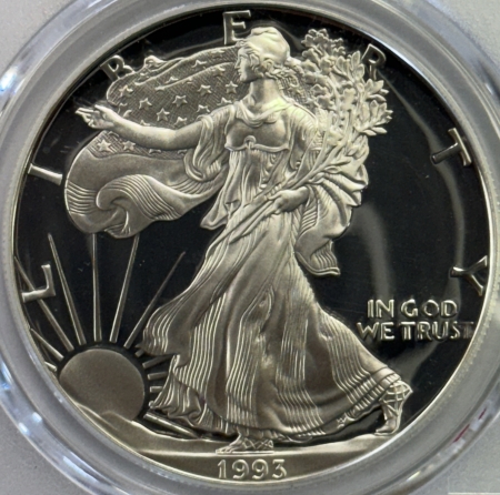 American Silver Eagles 1993-P 1 OZ PROOF AMERICAN SILVER EAGLE – PCGS PR-70 DCAM, RARE MERCANTI HOLDER