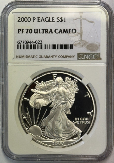 American Silver Eagles 2000-P 1 OZ PROOF AMERICAN SILVER EAGLE NGC PF-70 ULTRA CAMEO PERFECT, SPOT-FREE