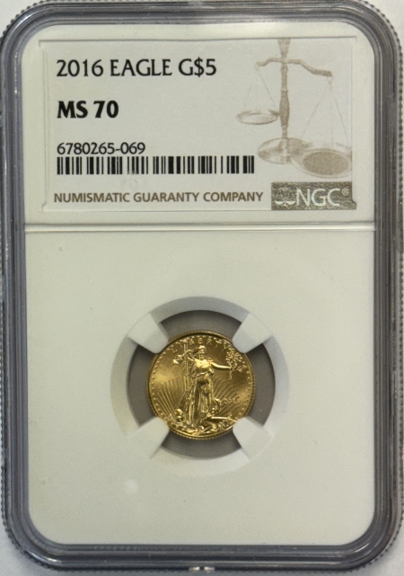 American Gold Eagles, Buffaloes, & Liberty Series 2016 $5 1/10 OZ AMERICAN GOLD EAGLE – NGC MS-70, PERFECT!