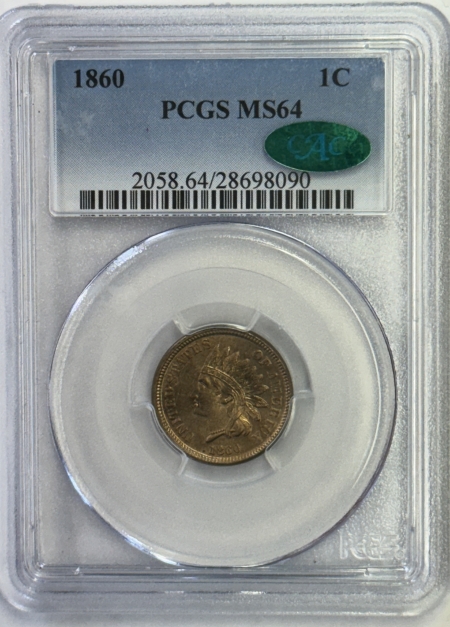 CAC Approved Coins 1860 INDIAN CENT – PCGS MS-64, FLASHY, PREMIUM QUALITY & CAC APPROVED!