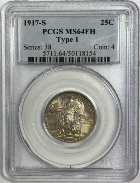 New Certified Coins 1917-S STANDING LIBERTY QUARTER, TY 1 – PCGS MS-64 FH, PLEASING, SATINY ORIGINAL