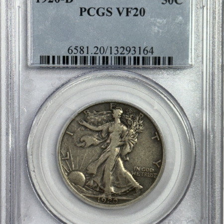 New Certified Coins 1920-D WALKING LIBERTY HALF DOLLAR – PCGS VF-20, STRONG DATE! LOOKS BETTER!