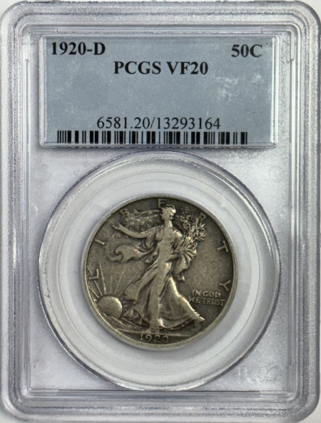 New Certified Coins 1920-D WALKING LIBERTY HALF DOLLAR – PCGS VF-20, STRONG DATE! LOOKS BETTER!