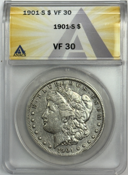 Morgan Dollars 1901-S $1 MORGAN DOLLAR – ANACS VF-30, TOUGH! LOOKS BETTER!