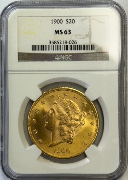 $20 1900 $20 LIBERTY GOLD DOUBLE EAGLE – NGC MS-63, LUSTROUS, PRETTY & PQ!