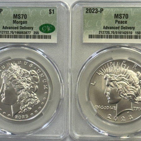 New Store Items 2023-P $1 MORGAN & PEACE COMMEM DOLLAR 2 COIN SET – CACG MS-70 ADVANCED DELIVERY