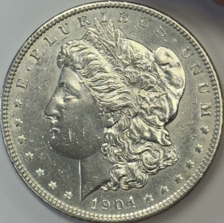 Morgan Dollars 1904 $1 MORGAN DOLLAR – WHITE! NEARLY UNCIRCULATED!