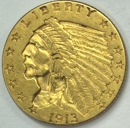 New Store Items 1913 $2.50 INDIAN GOLD QUARTER EAGLE – NICE ABOUT UNCIRCULATED!