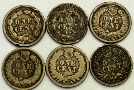 New Store Items 1859 X2, 1860, 1862 X2, 1863 INDIAN CENTS, LOT OF 6, C/N EARLY – CULL/FILLER