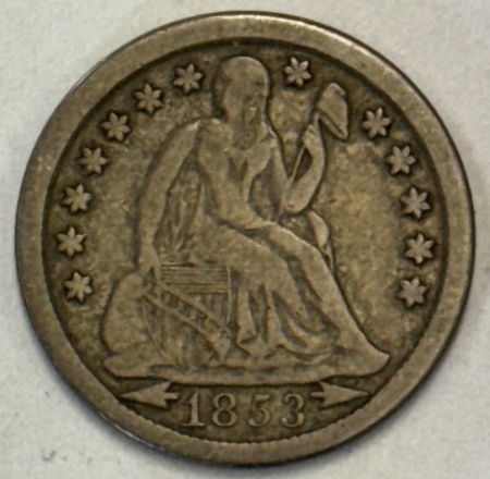 New Store Items 1853 SEATED LIBERTY DIME, ARROWS – NICE HIGH GRADE CIRC EXAMPLE, FULL LIBERTY!