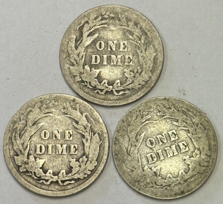 Barber Dimes 1893 1898 1899 BARBER DIMES, LOT OF 3 – PLEASING CIRCULATED EXAMPLES!