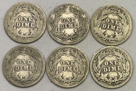 Barber Dimes 1901-O – 1911-D BARBER DIMES, LOT OF 6 – PLEASING CIRCULATED EXAMPLES!