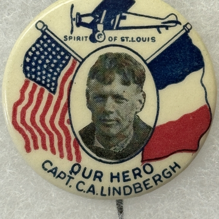 Miscellaneous 1928 CAPT C.A. LINDBERGH “OUR HERO” FULL COLOR 1 1/4″ CELLULOID BUTTON-MINT!