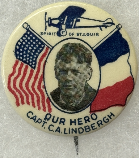 Miscellaneous 1928 CAPT C.A. LINDBERGH “OUR HERO” FULL COLOR 1 1/4″ CELLULOID BUTTON-MINT!