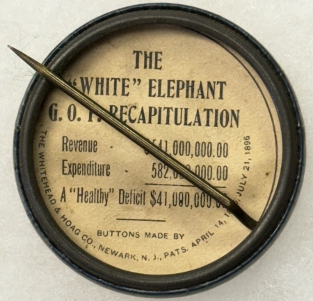 New Store Items 1908 PARKER-DAVIS “WHITE ELEPHANT” 1 1/2″ CELLO CAMPAIGN BUTTON, A CLASSIC-MINT!