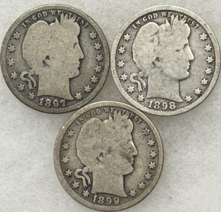 Barber Quarters 1897 1898 1899 BARBER QUARTERS, LOT OF 3 – PLEASING CIRCULATED EXAMPLES!