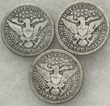 Barber Quarters 1897 1898 1899 BARBER QUARTERS, LOT OF 3 – PLEASING CIRCULATED EXAMPLES!