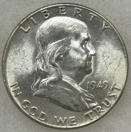 Franklin Halves 1949 FRANKLIN HALF DOLLAR – WHITE UNCIRCULATED, FULL BELL LINES!