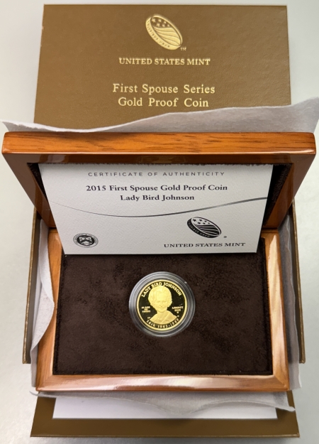 New Store Items 2015-W PROOF $10 FIRST SPOUSE 1/2 OZ GOLD, LADY BIRD JOHNSON – GEM PROOF IN OGP!