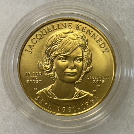 Modern Gold Commems 2015-W 1/2 OZ FIRST SPOUSE $10 GOLD, JACQUELINE KENNEDY – FRESH GEM BU IN OGP!