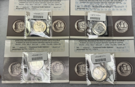 New Certified Coins 1936 LONG ISLAND COMMEM HALF DOLLAR, LOT/4 -ANACS PHOTO CERT W/ ORG SHIPPING BOX