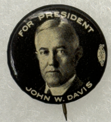 New Store Items 1924 JOHN DAVIS “FOR PRESIDENT” 7/8″ CELLO CAMPAIGN BUTTON W/ PHOTO-SCARCE, MINT