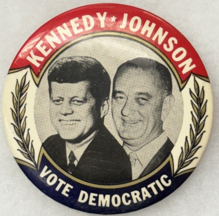 New Store Items 1960 KENNEDY-JOHNSON 3 1/2″ JUGATE CAMPAIGN BUTTON “VOTE DEMOCRATIC”-SCARCE/MINT