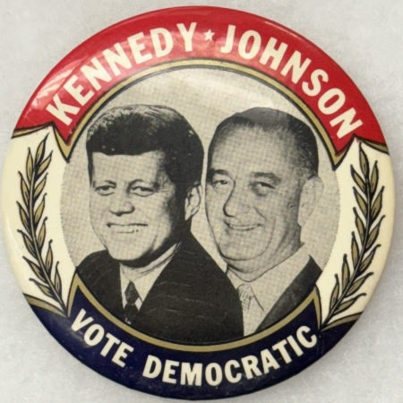 New Store Items 1960 KENNEDY-JOHNSON 3 1/2″ JUGATE CAMPAIGN BUTTON “VOTE DEMOCRATIC”-SCARCE/MINT