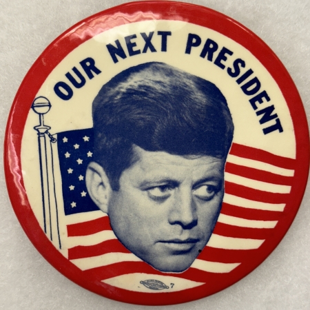 Other Collectibles 1960 JOHN F. KENNEDY “OUR NEXT PRESIDENT” 4″ HEAD/AMERICAN FLAG BUTTON-nr-MINT!