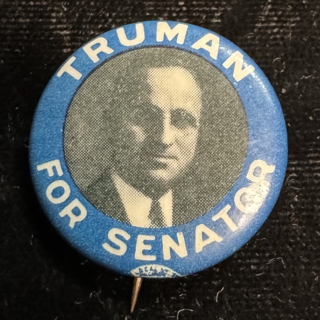 Political 1934 HARRY TRUMAN “FOR SENATOR” 7/8″ CELLO BUTTON W/ 2″ X 3″ RARE CAMPAIGN CARD!