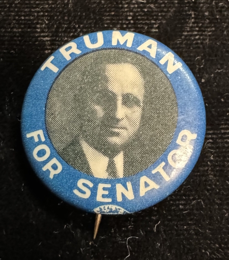 Political 1934 HARRY TRUMAN “FOR SENATOR” 7/8″ CELLO BUTTON W/ 2″ X 3″ RARE CAMPAIGN CARD!