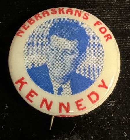 Political 1960 JFK-NEBRASKANS FOR KENNEDY 7/8″ CELLO CAMPAIGN BUTTON, CLASSIC RARITY-MINT!