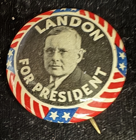 New Store Items 1936 LANDON FOR PRESIDENT GRAPHIC 1 1/4″ CELLULOID CAMPAIGN BUTTON-MINT!