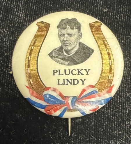 Miscellaneous 1928 CHARLES LINDBERGH “PLUCKY LINDY” 1 1/4″ CELLO BUTTON, MULTICOLORED & MINT!