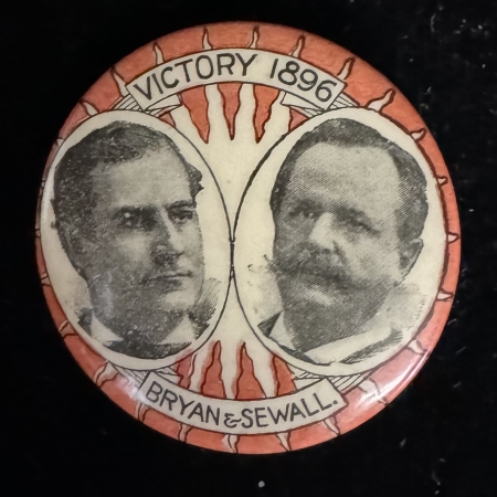 New Store Items 1896 BRYAN-SEWALL VICTORY 1896 CELLO JUGATE CAMPAIGN BUTTON-GRAPHIC & RARE, MINT