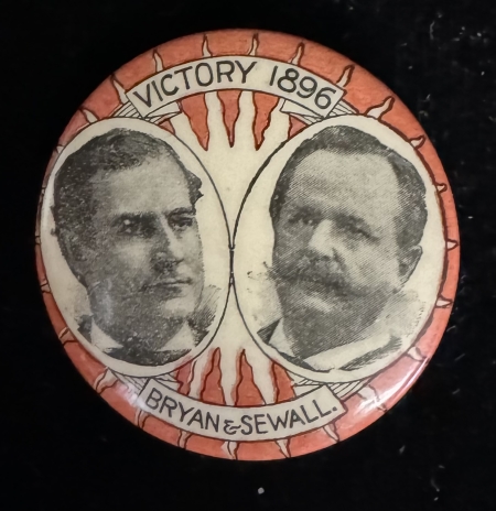 New Store Items 1896 BRYAN-SEWALL VICTORY 1896 CELLO JUGATE CAMPAIGN BUTTON-GRAPHIC & RARE, MINT