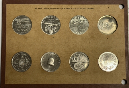 Exonumia 1925-47 SO-CALLED SILVER HALF DOLLAR 8 COIN SET, CONFEDERATES VINTAGE COIN BOARD