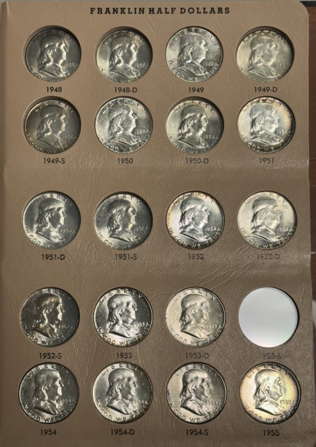 U.S. Uncertified Coins 1949-1963D 26 COIN PARTIAL FRANKLIN 50C SET, UNCIRCULATED, DANSCO ALBUM, PRETTY!