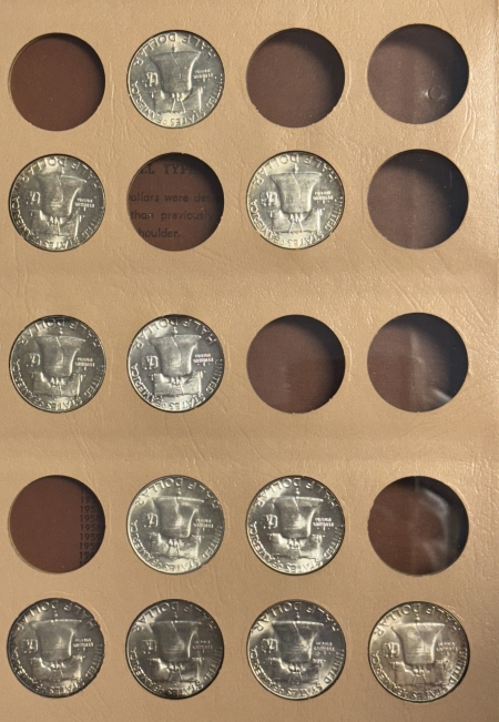 U.S. Uncertified Coins 1949-1963D 26 COIN PARTIAL FRANKLIN 50C SET, UNCIRCULATED, DANSCO ALBUM, PRETTY!