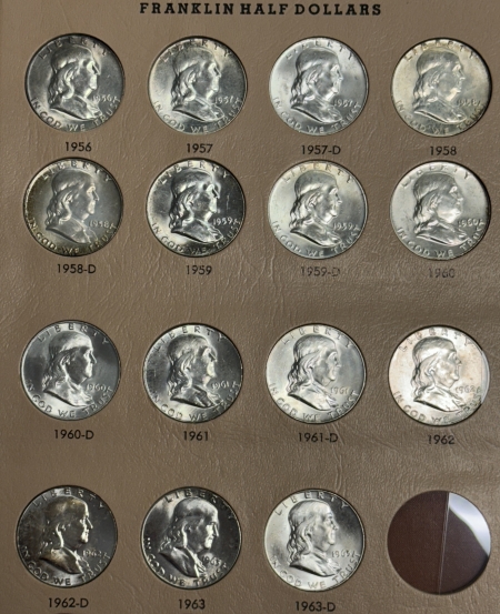 U.S. Uncertified Coins 1949-1963D 26 COIN PARTIAL FRANKLIN 50C SET, UNCIRCULATED, DANSCO ALBUM, PRETTY!