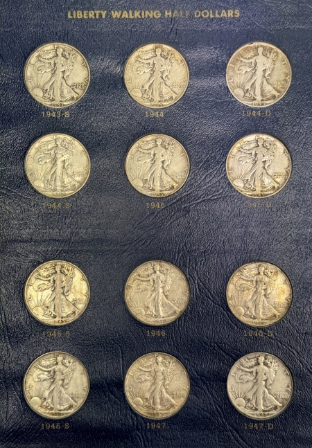 Half Dollars 1916-47 WALKING LIBERTY HALF DOLLAR 65 COIN COMPLETE SET, ALBUM NICE CIRC+BETTER