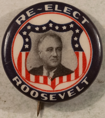 New Store Items 1936 FRANKLIN D. ROOSEVELT 1″ CELLO, RE-ELECT ROOSEVELT, A CLASSIC & MINT