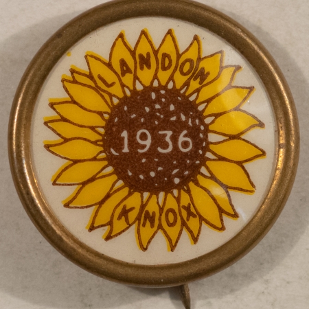 Other Collectibles 1936 ALF LANDON & KNOX 7/8″ BRASS RIMMED CELLO “SUNFLOWER” GRAPHIC, SCARCE, MINT