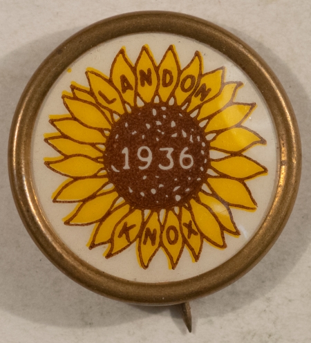 Other Collectibles 1936 ALF LANDON & KNOX 7/8″ BRASS RIMMED CELLO “SUNFLOWER” GRAPHIC, SCARCE, MINT