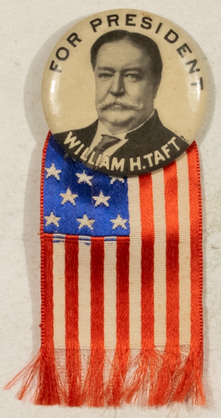 New Store Items 1908 WILLIAM HOWARD TAFT 1 1/4″ CELLO W/ R/W/B SILK RIBBON UNUSUAL & SCARCE MINT