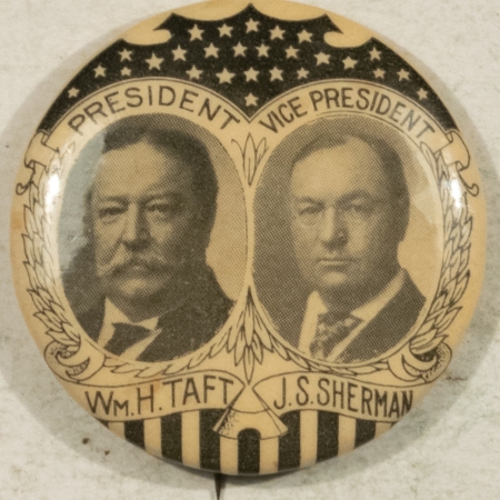 Other Collectibles 1908 WILLIAM HOWARD TAFT & SHERMAN 1 1/4″ CELLO JUGATE, RARE DESIGN, NEAR MINT