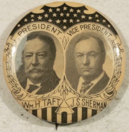 Other Collectibles 1908 WILLIAM HOWARD TAFT & SHERMAN 1 1/4″ CELLO JUGATE, RARE DESIGN, NEAR MINT