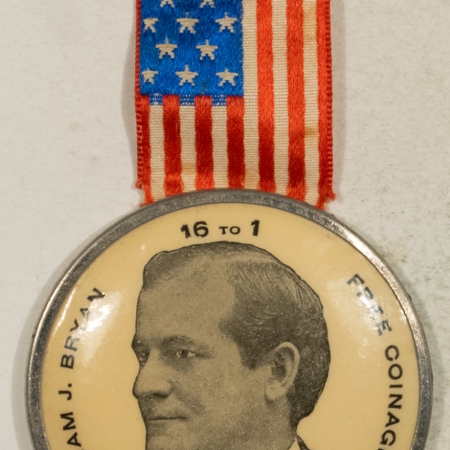 Other Collectibles 1896 WILLIAM JENNINGS BRYAN 1 3/4″ CELLO, RIBBON & BAR 16:1 FREE COINAGE, SCARCE