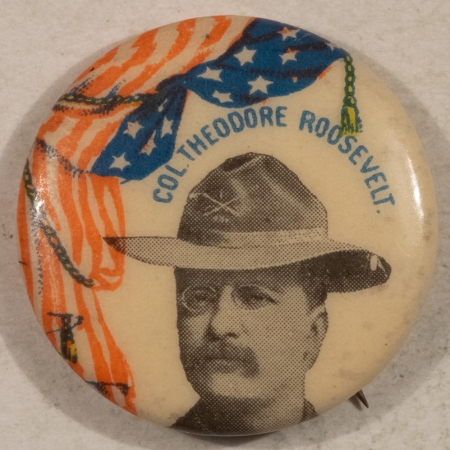 Other Collectibles 1898 COL. TEDDY ROOSEVELT 7/8″ CELLO, GOVERNOR CAMPAIGN W/ ROUGH RIDER HAT, MINT