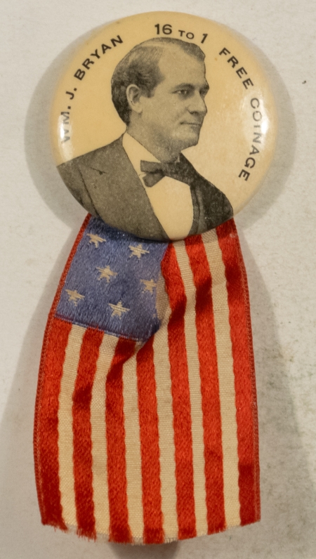 Other Collectibles 1896 WILLIAM JENNINGS BRYAN 1 1/4″ CELLO & RIBBON 16:1 FREE COINAGE, SCARCE MINT